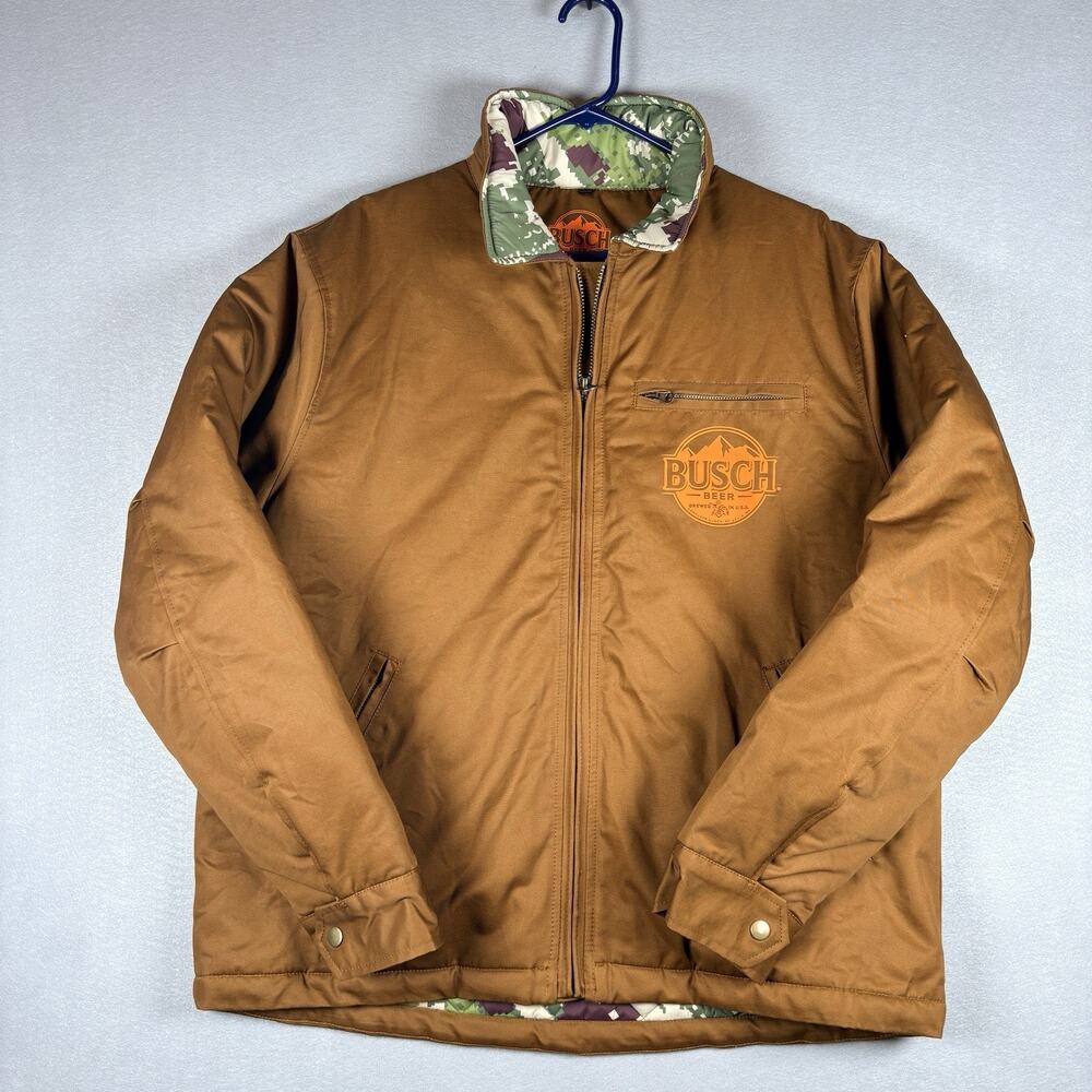 Busch Beer Duck Canvas Work Jacket Men's Medium Camo Lined Full Zip